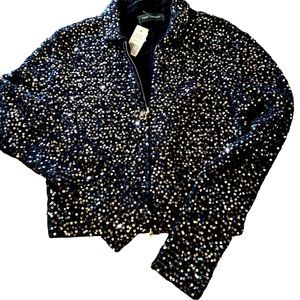 Pink Tartan navy sequin zipper cardigan NWT